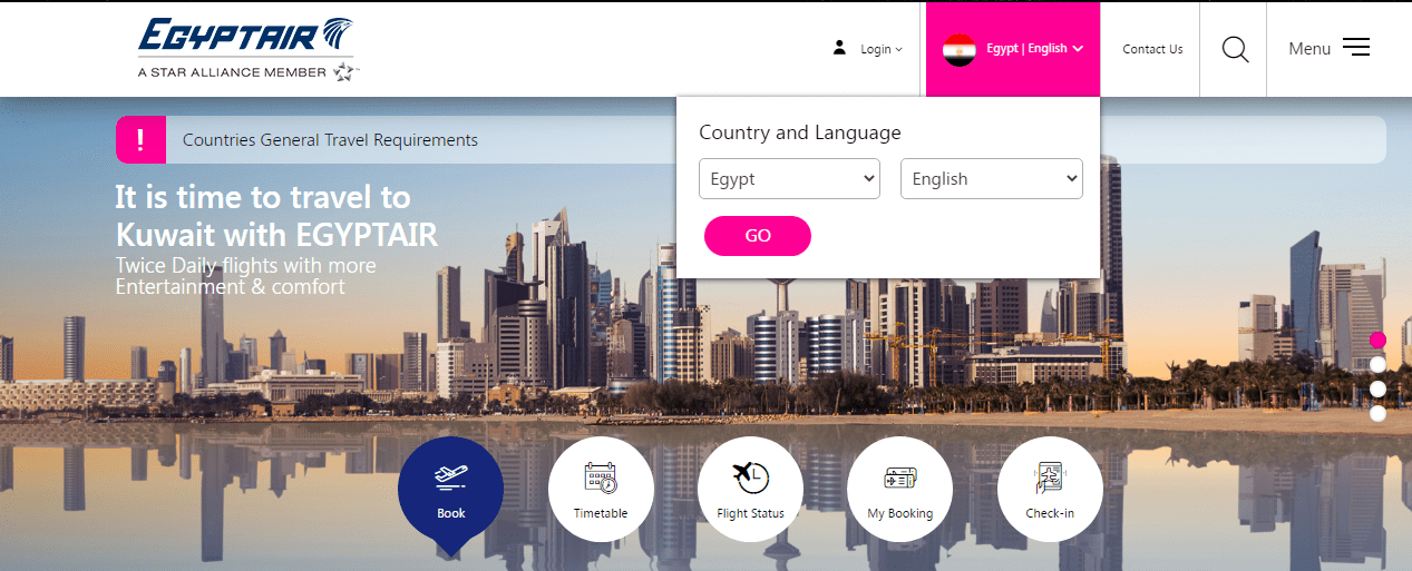 egyptair homepage multilingual website example