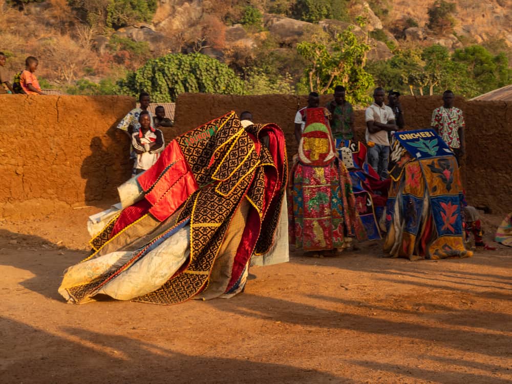 dassa, benin 31/12/2019 ceremonial mask dance, egungun, voodoo, africa