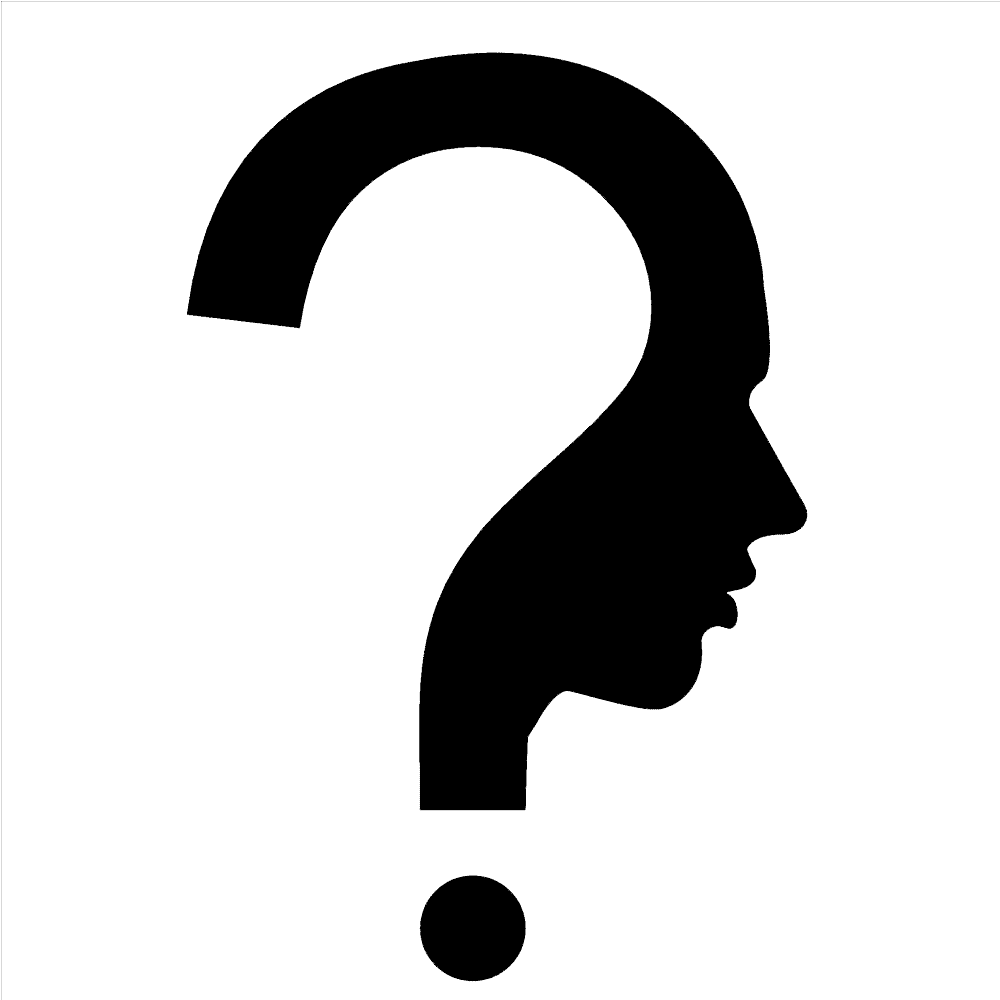 A black silhouette of a human head in profile forming the shape of a question mark.