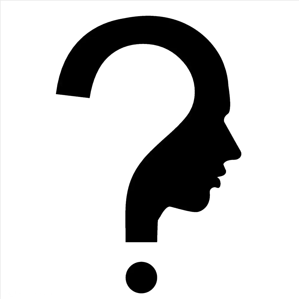 Head silhouette forming a question mark, symbolizing inquiry and thinking.