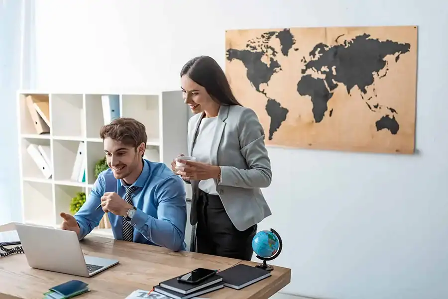 Two colleagues providing a global translation services