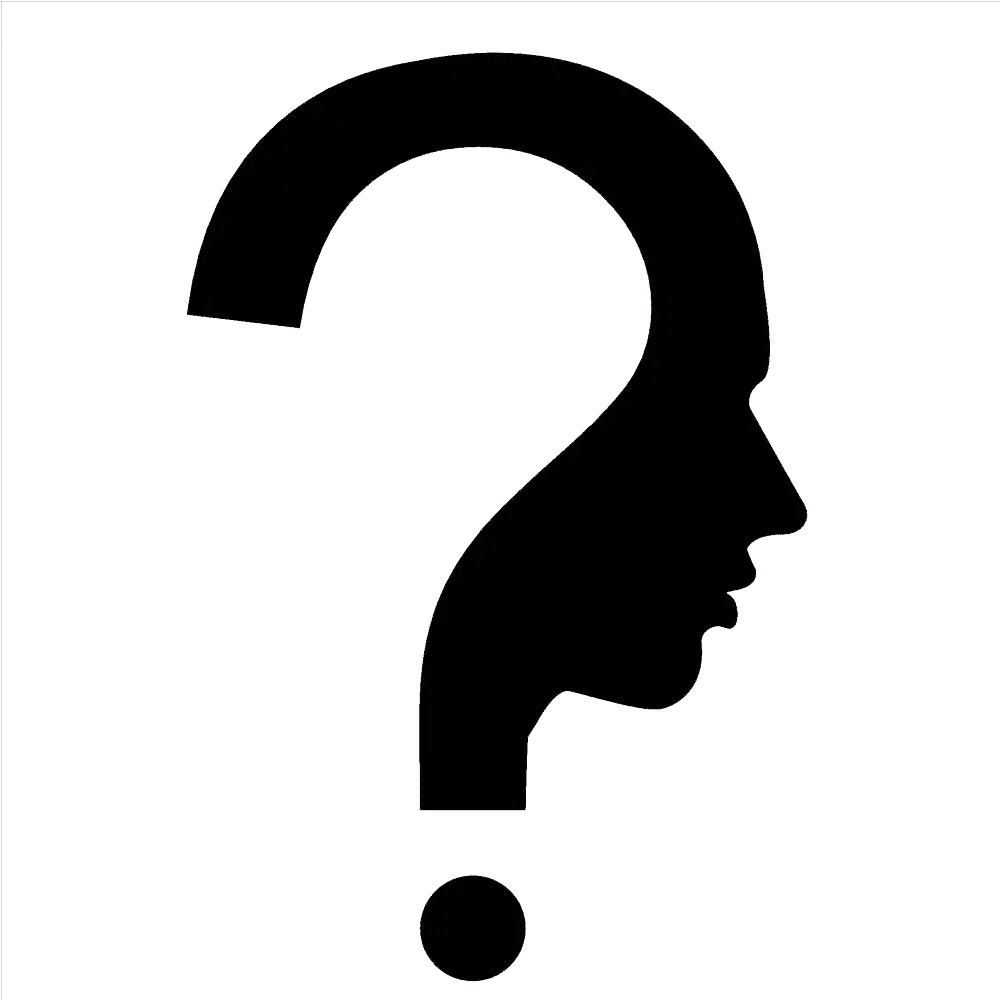 A black silhouette of a question mark with the shape of a human face in profile.