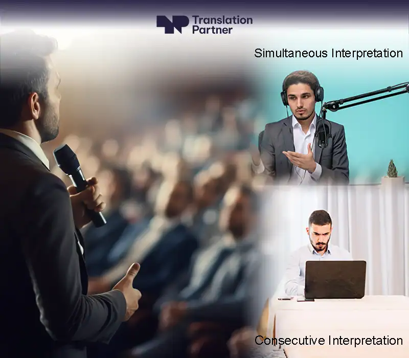 Simultaneous and consecutive interpretation graphic with Translation Partner.